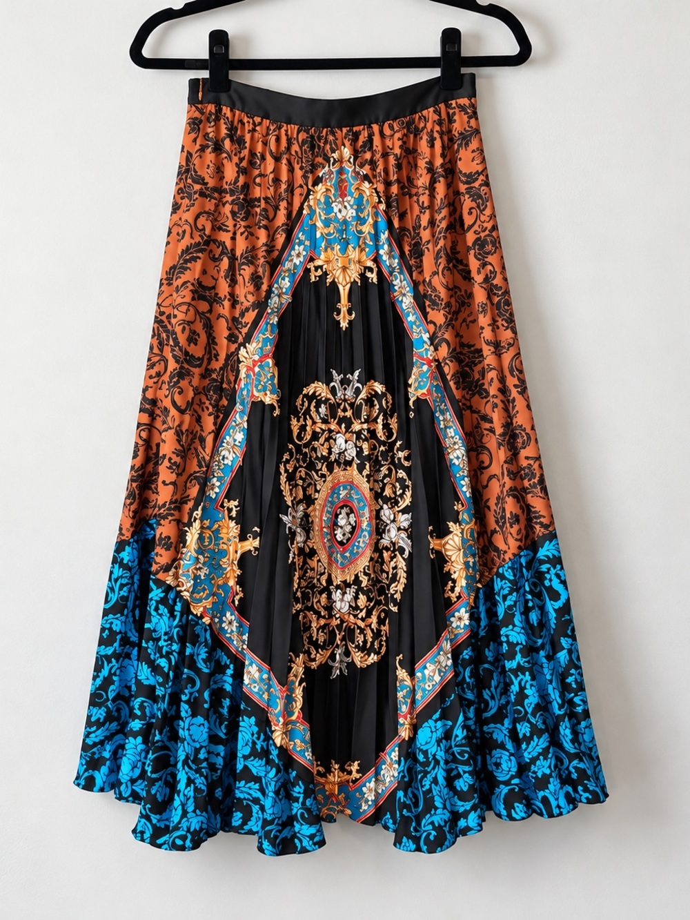 Sandro Ivona Mixed Scarf Print Pleated Midi Skirt Size 0 XS - Picture 2 of 4